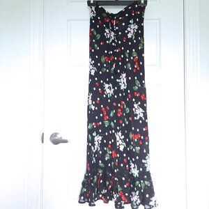Brand New Made in France Vintage Elegant Long Black Floral Skirt
